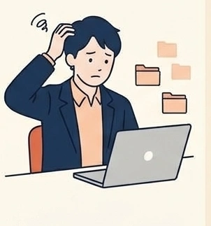 資料が見つからない男性