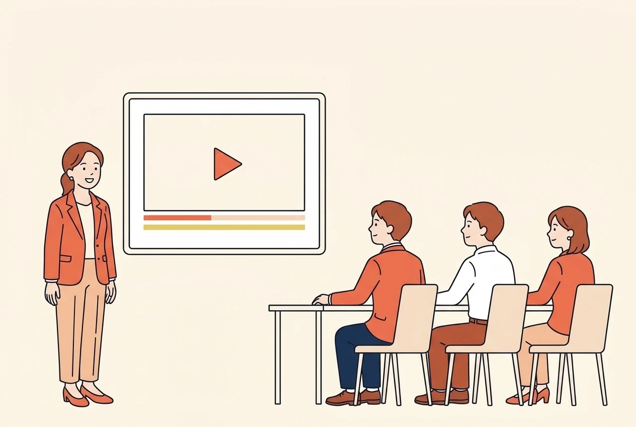 資料と動画を学習システムへ届けるイラスト